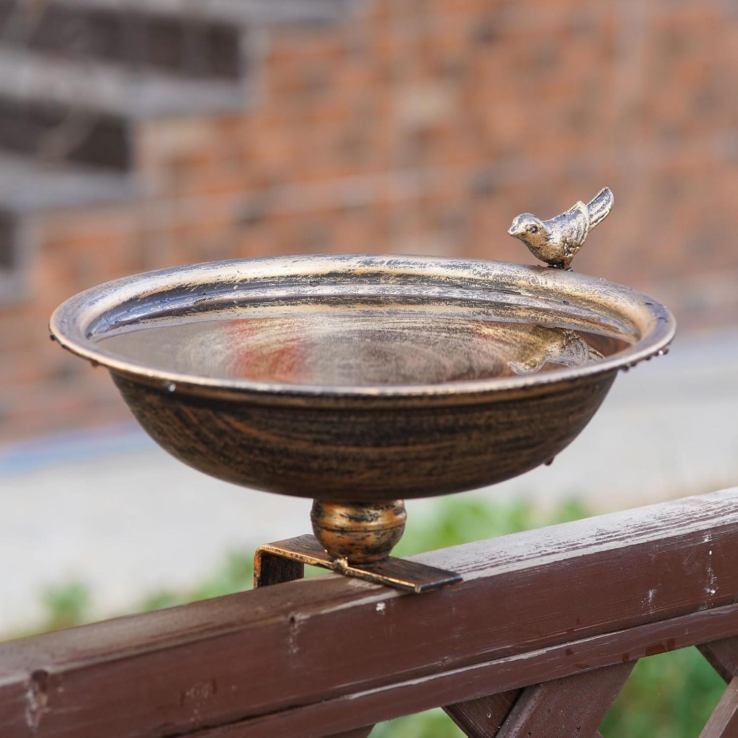 HLQMFHT 11 Inchs Diam Deck Bird Bath,Metal Bird Bath for Deck Railing,Bird Bath Deck with Removable Sturdy Steel Clamp, Outdoor Garden Decor