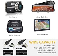 Vista 3 de Cargador de cámara para salpicadero, cable de alimentación USB, micro USB y cable mini USB, para cámara de tablero y cable de alimentación