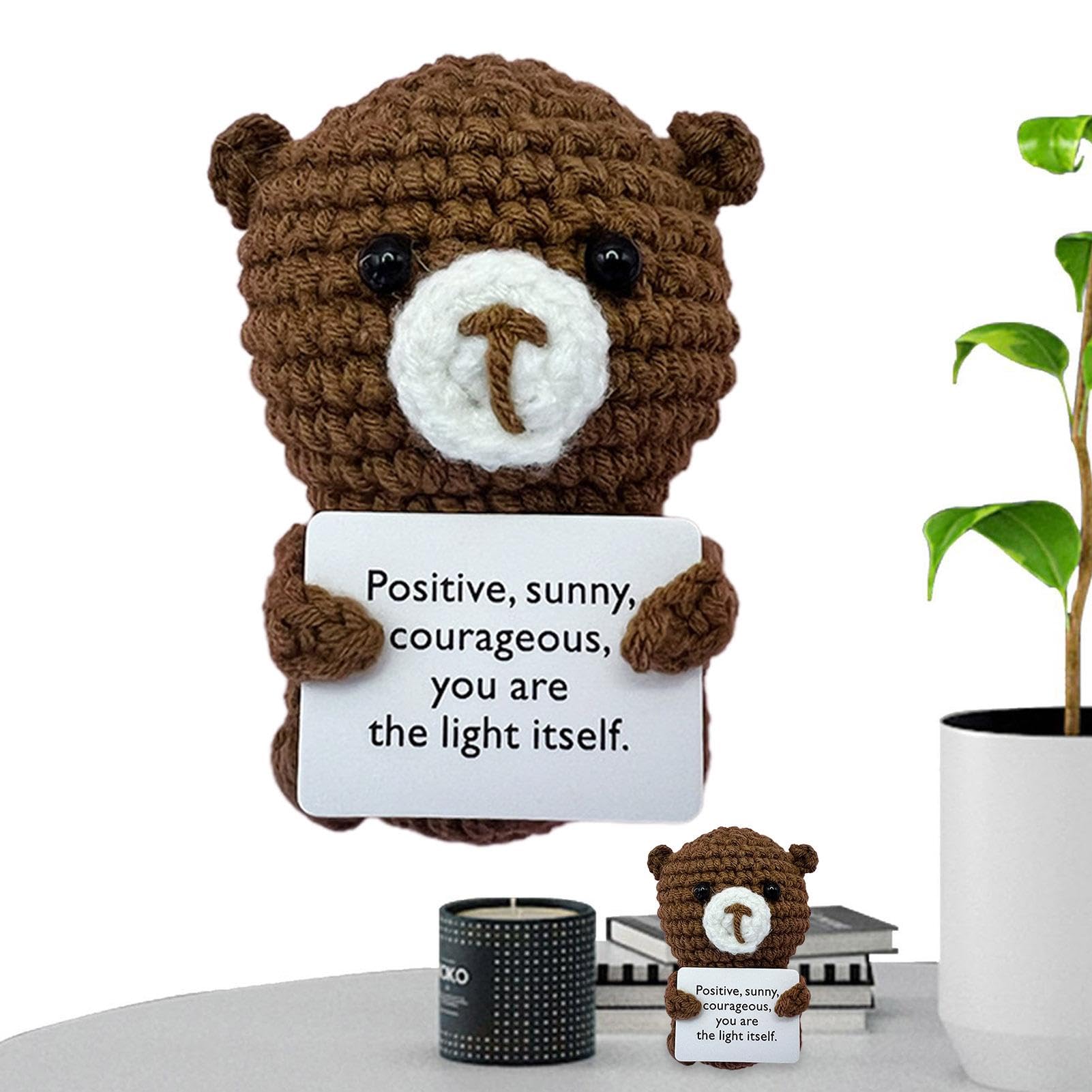 Emotional Support Crochet - Small Emotional Support Crochet Toy | 10cm Cartoon Panda Bunny Tiger Bear Decor Cheer up Knitted Doll, Holding Card Funny Cute Encouragement Doll for Birthday