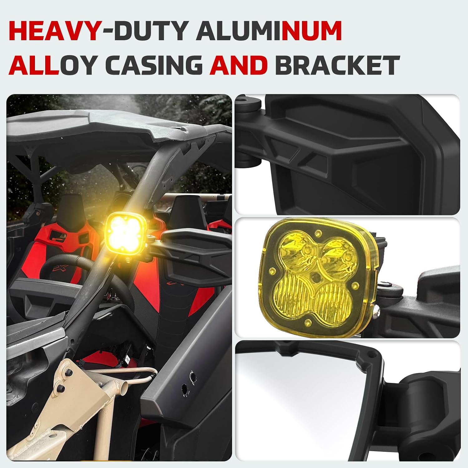 X3 Aluminum Side Mirrors with LED White Pod Lights, Adjustable Side Rear View Mirror with Amber Housing for Can-Am Maverick X3 XDS XRS MAX Turbo RR 2017-2026 Accessories
