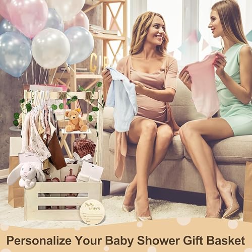 Miniatura 7 de Armario de madera para baby shower, cesta de baby shower con estante de 33.5 pulgadas de alto y columpio, caja de bienvenida para bebé con asa, caja