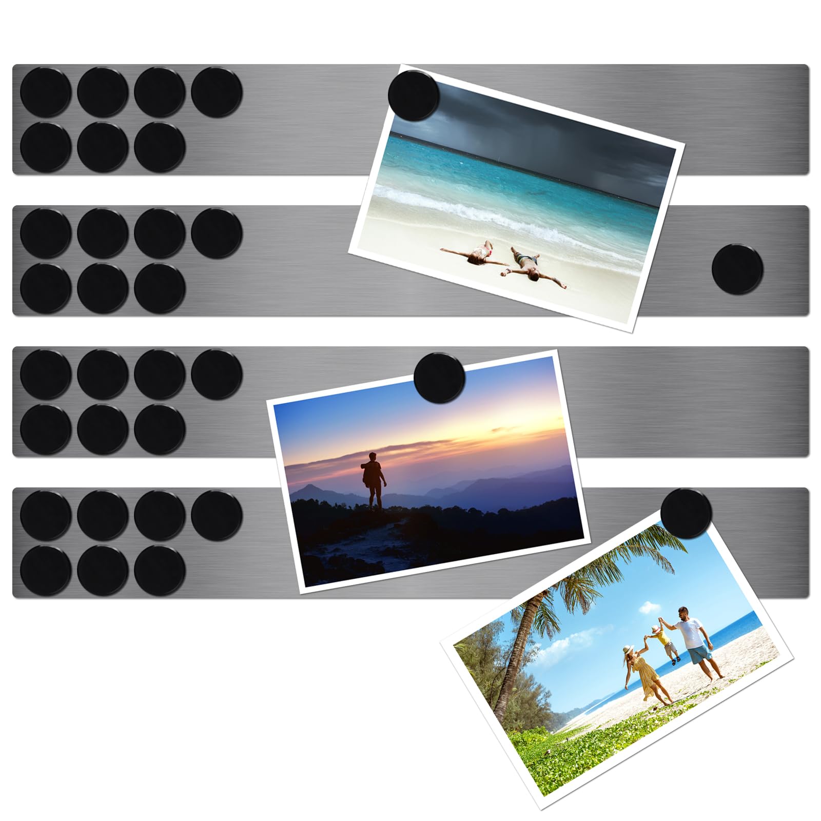 Lockways Magnetic Whiteboard Strip Set 4 Pieces 2 x 15 Inch Bulletin Board bar, Silver Stainless, Adhesive Backing Memo Board for Office, Magnetic Calendar, Photos, Name Cards & Papers