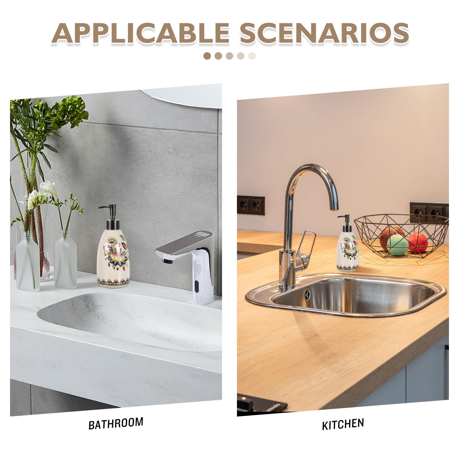 Gadpiparty Dispenser di detersivo per piatti in ceramica, bottiglia per lavaggio a mano ricaricabile, pompa per sapone liquido, contenitore per articoli da toeletta per shampoo e doccia