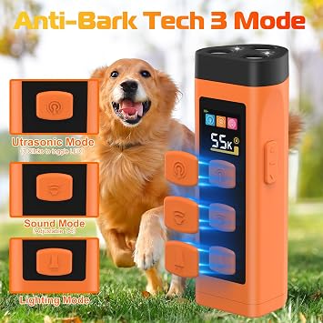 Dog Bark Deterrent Device, 3X Ultrasonic Dog Trainer, Anti Barking Device with 65FT Range, Humane Bark Control for Dogs, 3 Training Modes, Works Indoors & Outdoors