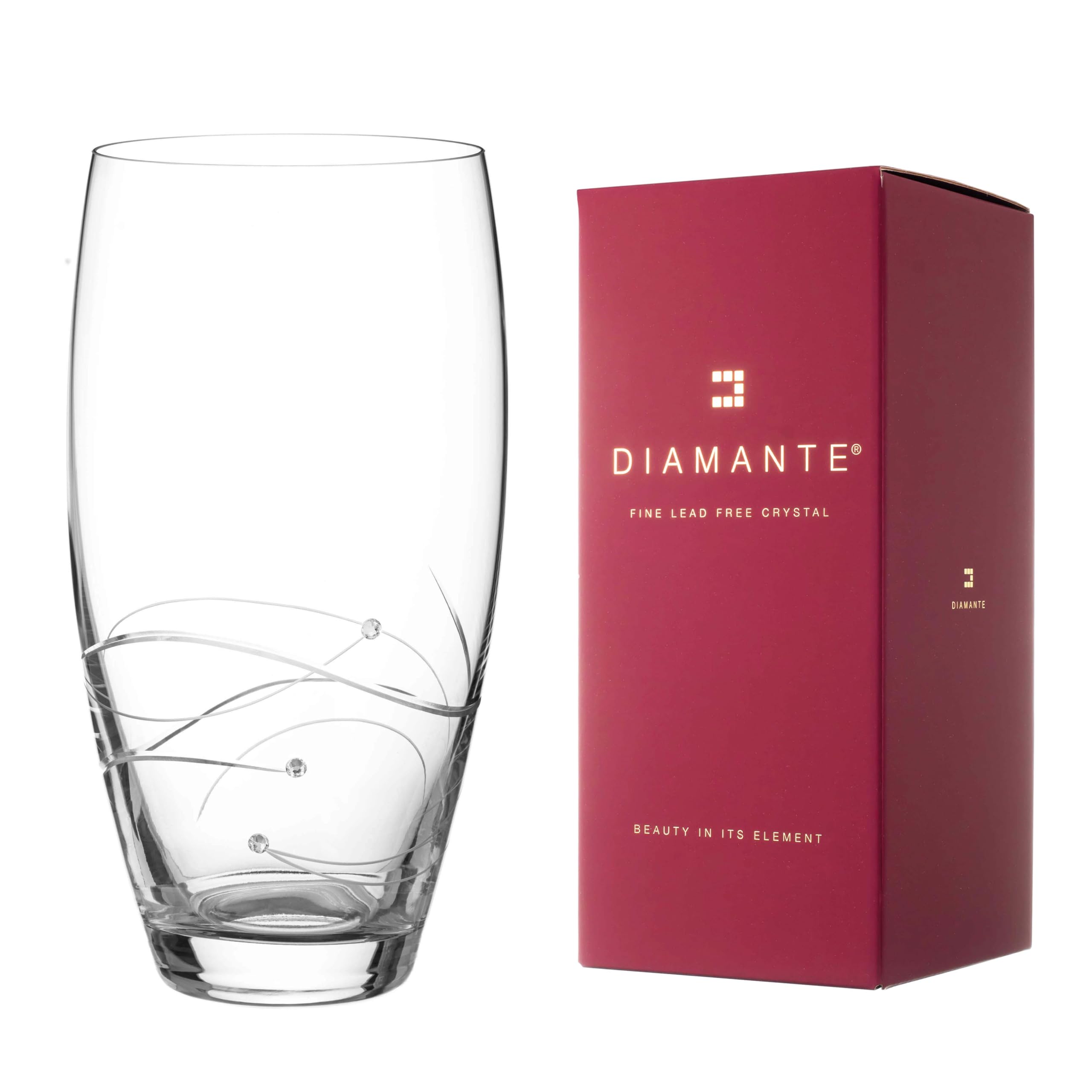 DIAMANTE Spiral Hand Cut Large Crystal Barrel Vase with Swarovski Crystals - 26cm