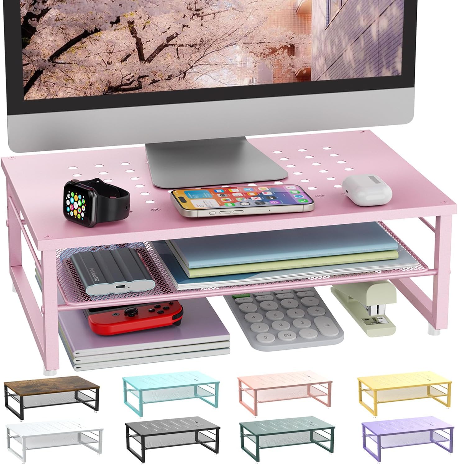 Amazon.com: ECOLOVI Desk Organizers and Accessories, Dual Monitor Stand ...