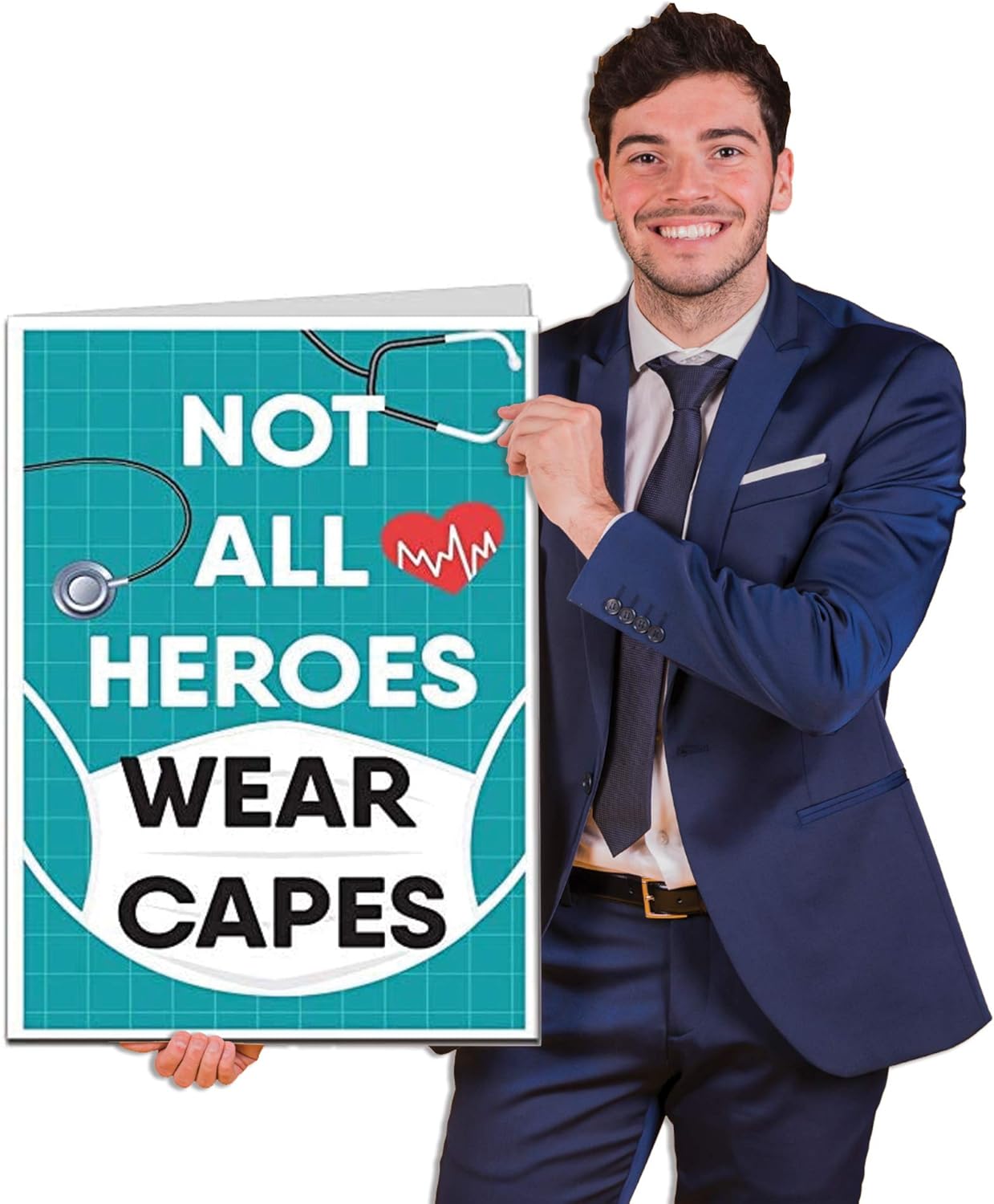 VictoryStore Jumbo Greeting Cards: Giant Medical Thank You Card (Not All Heroes Wear Capes) 2 feet x 3 feet card with envelope | Nurse, Doctor, Medical Professional Appreciation Thank You Card