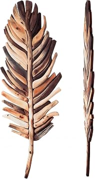 Yerliker 2 Pcs Wooden Driftwood Leaf Wall Art Decor Hanging Sculpture Farmhouse Botanical Hanging Living Room Bedroom Bathroom Kitchen Office Boho Home Decorations 16-5.5Vintage Brown