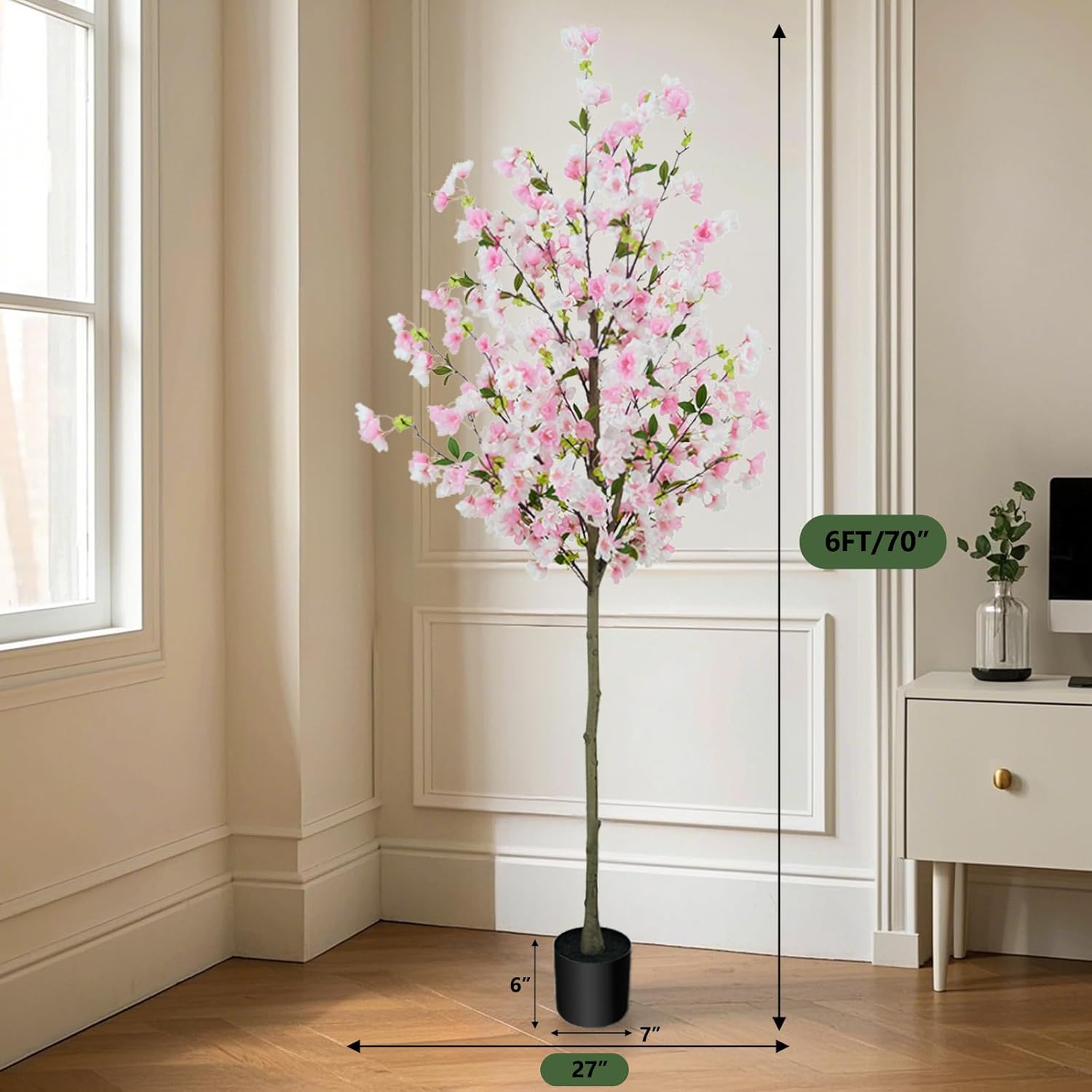 6FT Artificial Cherry Blossom Tree in Pot – Realistic Silk Faux Tree for Home, Party & Wedding Décor - Image 7