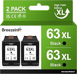 63XL Black Ink Cartridge Replacement for HP Ink 63 Black Printer Ink 63XL 63 XL for Envy 4520 4512 4655 for Officejet 3830 4650 4655 3833 3831 5255 for Deskjet 3630 3632 1112 Printer (2 Black)