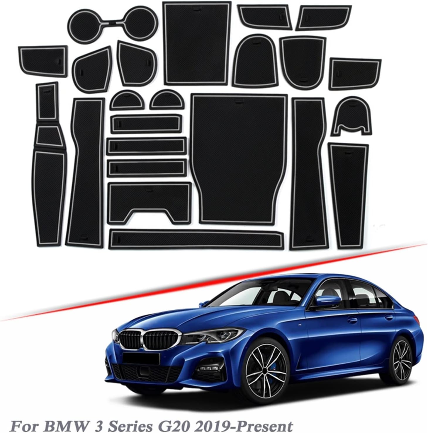 Car Interior Dcoration Mat for 3 Series G20 2019 Latex Gate Slot Pad Interior Door Groove Mat Non-Slip (White)