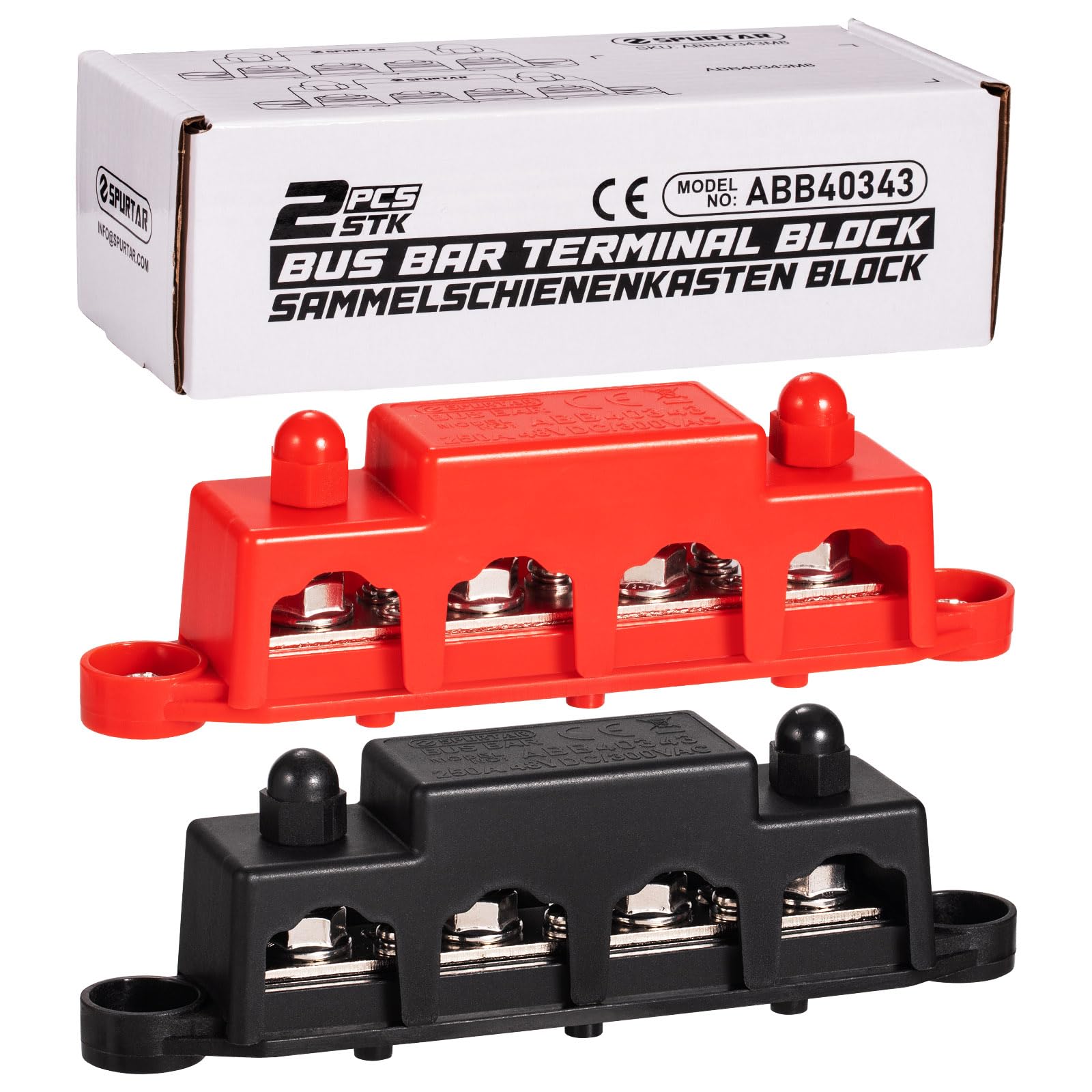 Spurtar Bloque de Distribución de Energía de Barra Colectora con 4x M8 Pernos y 3x M4 Tornillos 12V–48V 250A para Coche, Barco, RV 16,5 × 3,4 × 4,8 cm – No Apto Para Espacios Reducidos
