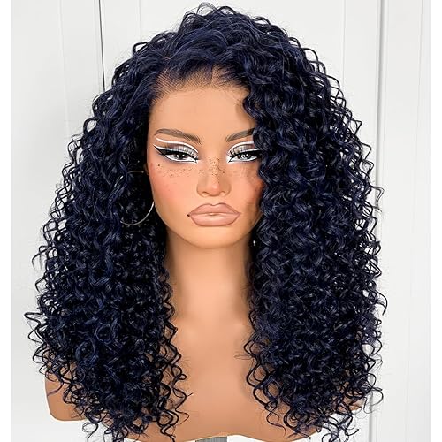 MITIMES Dark Blue Wear And Go Glueless Wig Pre-Plucked Synthetic HD Lace Frontal Wig 13x6 Afro Wig Kinky Curly With Layer - 13x6 - Blue