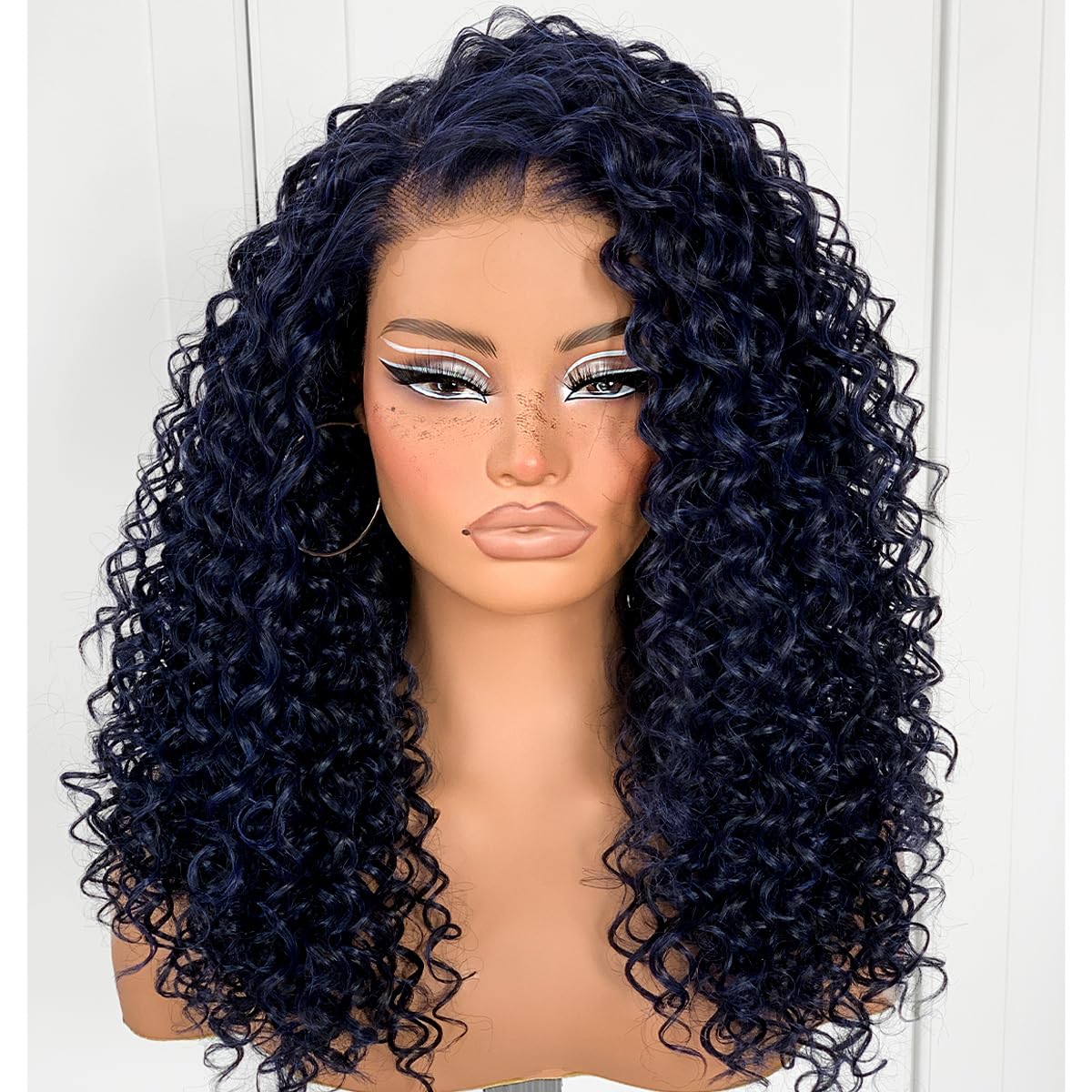 MITIMES Dark Blue Wear And Go Glueless Wig Pre-Plucked Synthetic HD Lace Frontal Wig 13x6 Afro Wig Kinky Curly With Layer