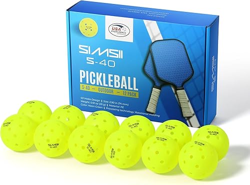 S-40 - Pelotas de pickleball para exteriores, 40 agujeros, aprobadas por la USAPA, material de polietileno duradero, construcción sin costuras,