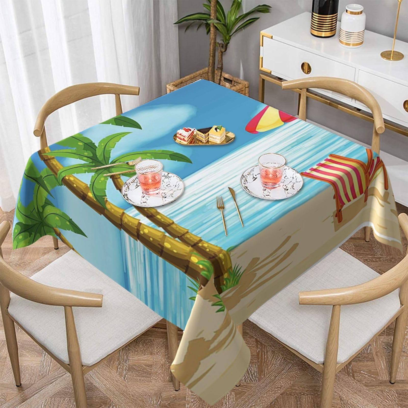 DCEHGEW Tropical Palm Tree Prints Square Tablecloth 152x152 CM, Waterproof Fabric Table Cloth for Dining Table, Farmhouse Table Cover for Kitchen Dining Tabletop Decoration