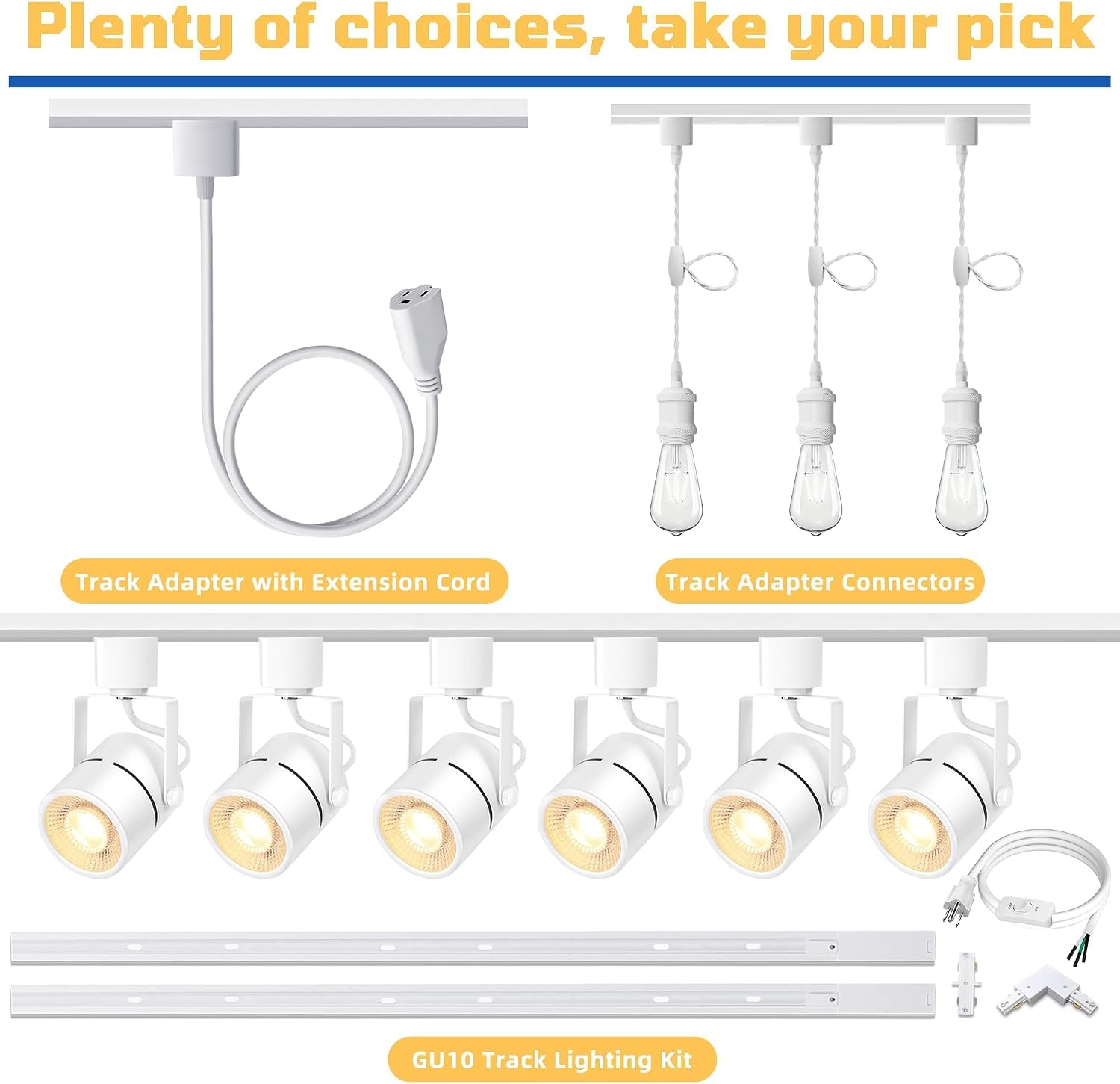 White Track Adapter Extension Cord 5Ft 3-Prong Plug for H Track | 800W Max Power Track-Powered for Small Appliances DIY Lighting Projects No Wiring Needed