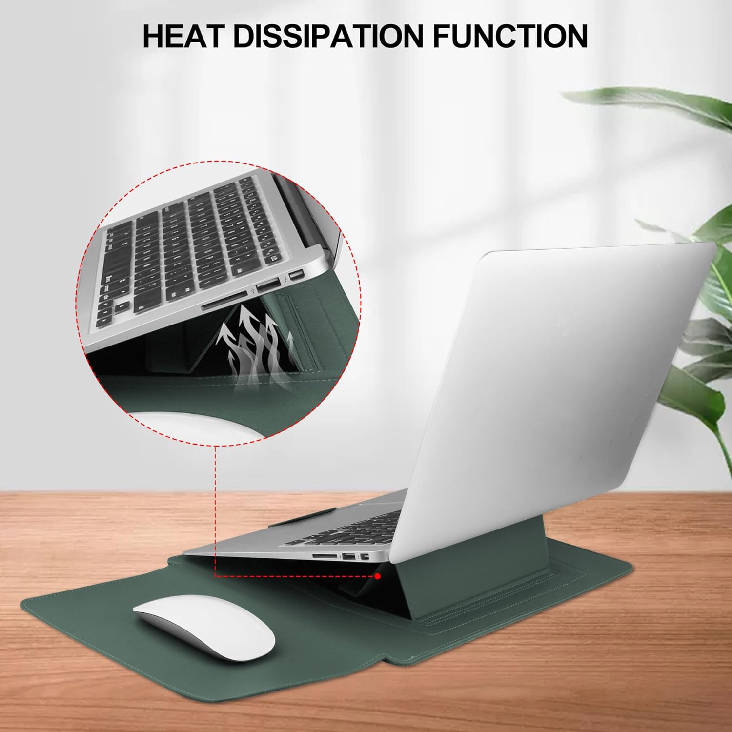 13.3'' /13.6'' Laptop Sleeve Case Leather Bag with Stand Compatible with MacBook Pro 14/MacBook Air 13(M1 M2)/13.3'' Yoga/Dell XPS 13/HP/Matebook 14'' Laptop case, Green - Image 6