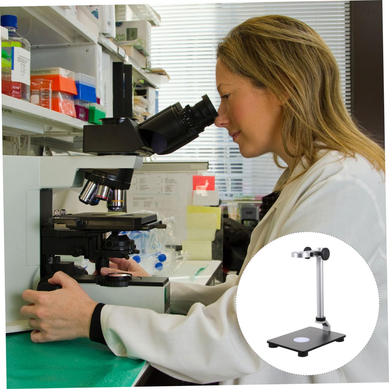 Didiseaon Supporto Microscopio Regolabile con Sollevamento e Sorgente Luminosa Staffa Stabile per Fotocamere Industriali e Microscopi da Tavolo Base Robusta per Uso Professionale e