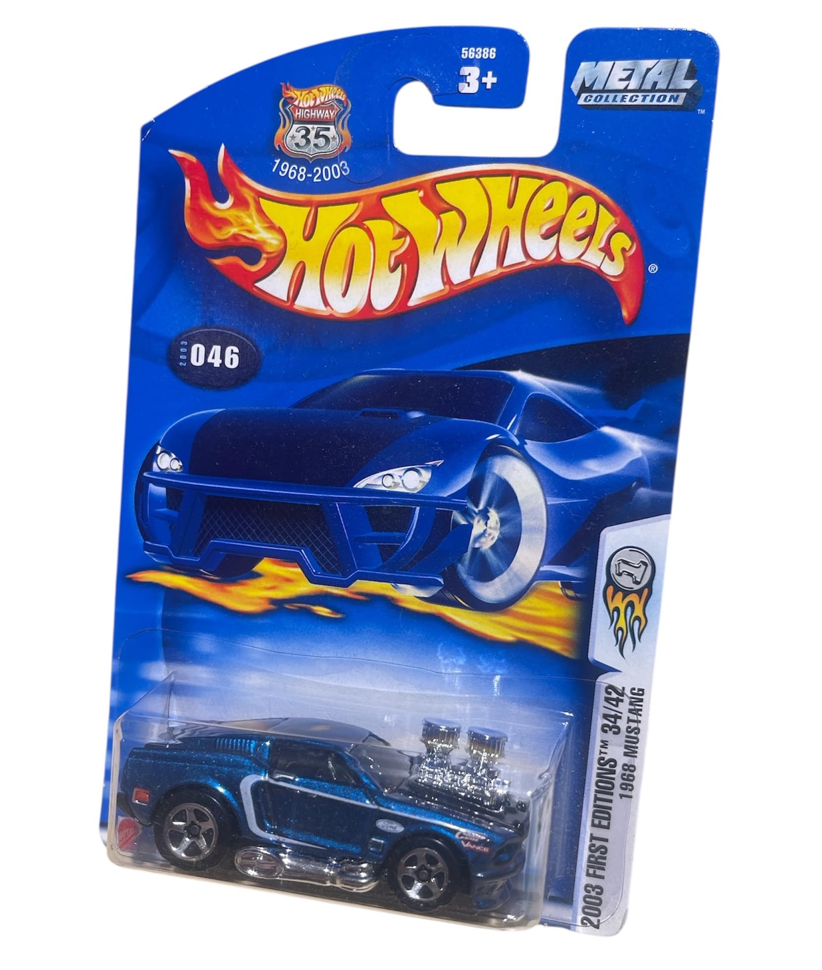 HOT WHEELS 2003 FIRST EDITIONS 34/42 BLUE 1968 MUSTANG #46 5 SPOKE