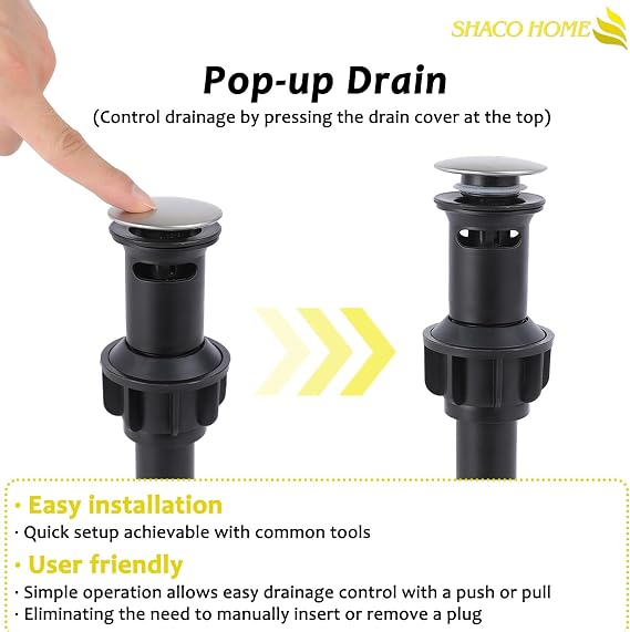 SHACO Single Hole Brushed Nickel Bathroom Faucet, Single Handle Vanity Sink Faucet with Pop Up Drain and Supply Line, SC-BF109