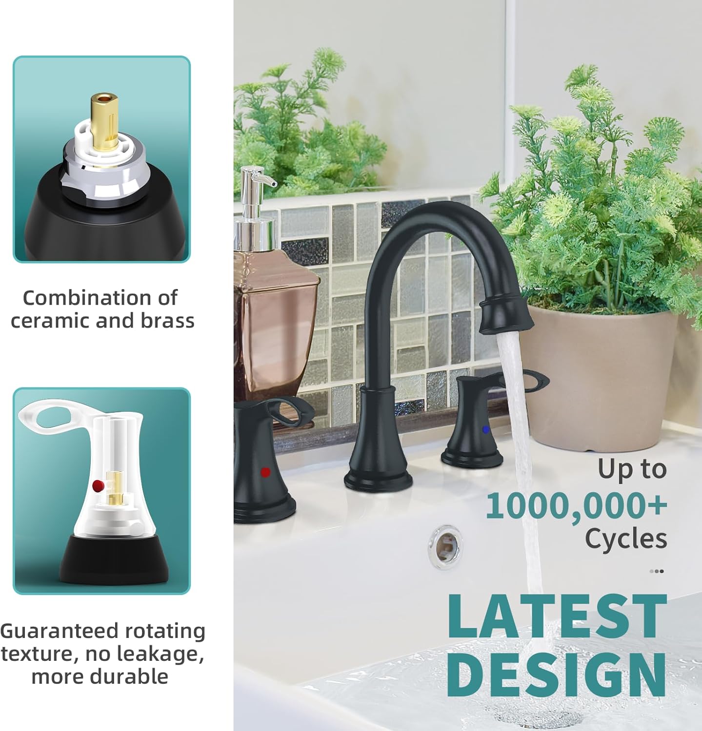 Bathroom Faucets for Sink 3 Hole，CABONG Matte Black 8 Inch Widespread Bathroom Sink Faucet with Pop-up Drain and Supply Lines, with cUPC Lead-Free Apply to RV Farmhouse Sink-Matte Black