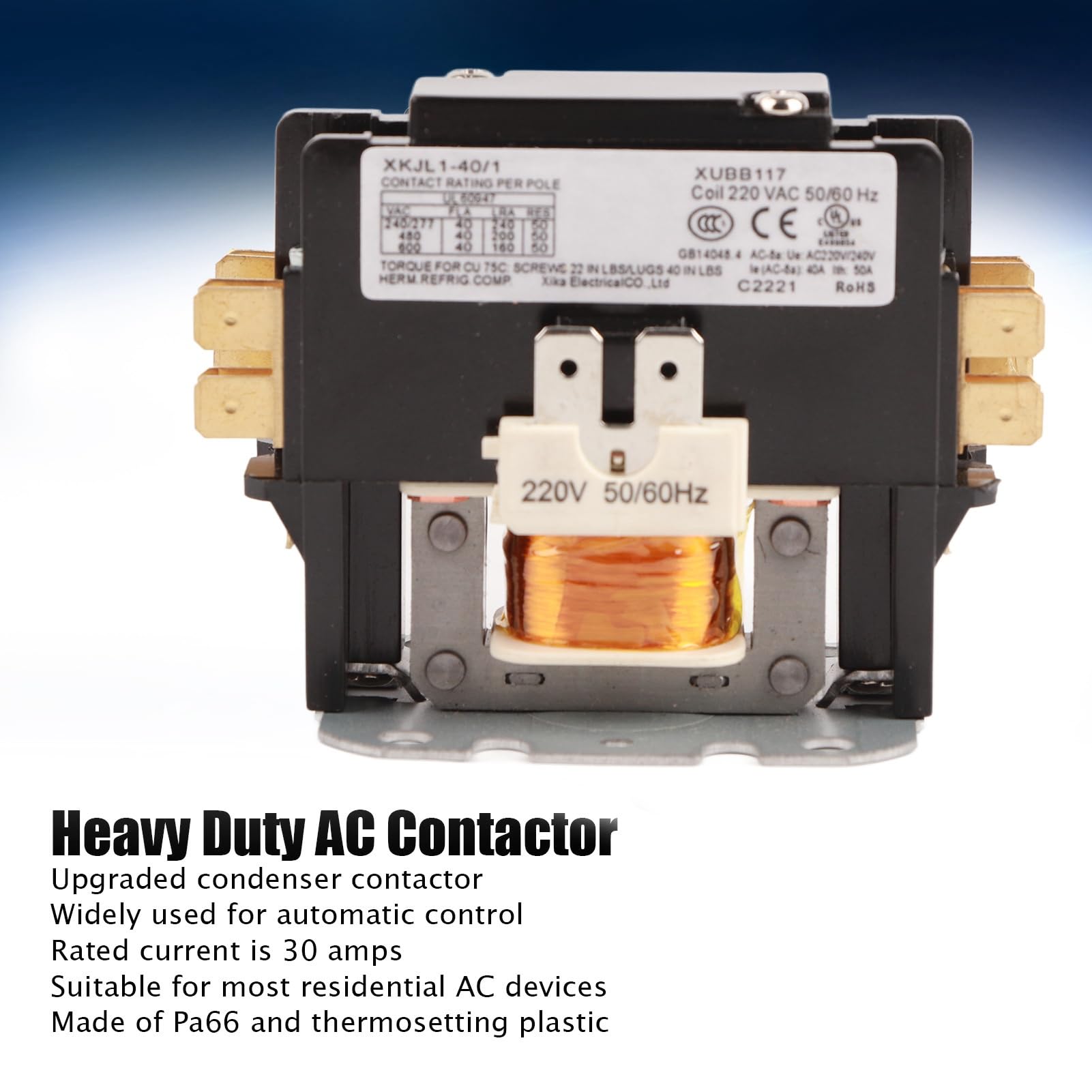 Contacteur AC Robuste Pa66, en Plastique thermodurcissable, contacteur à condensateur pour climatiseur, 220V, 50/60Hz (1P)