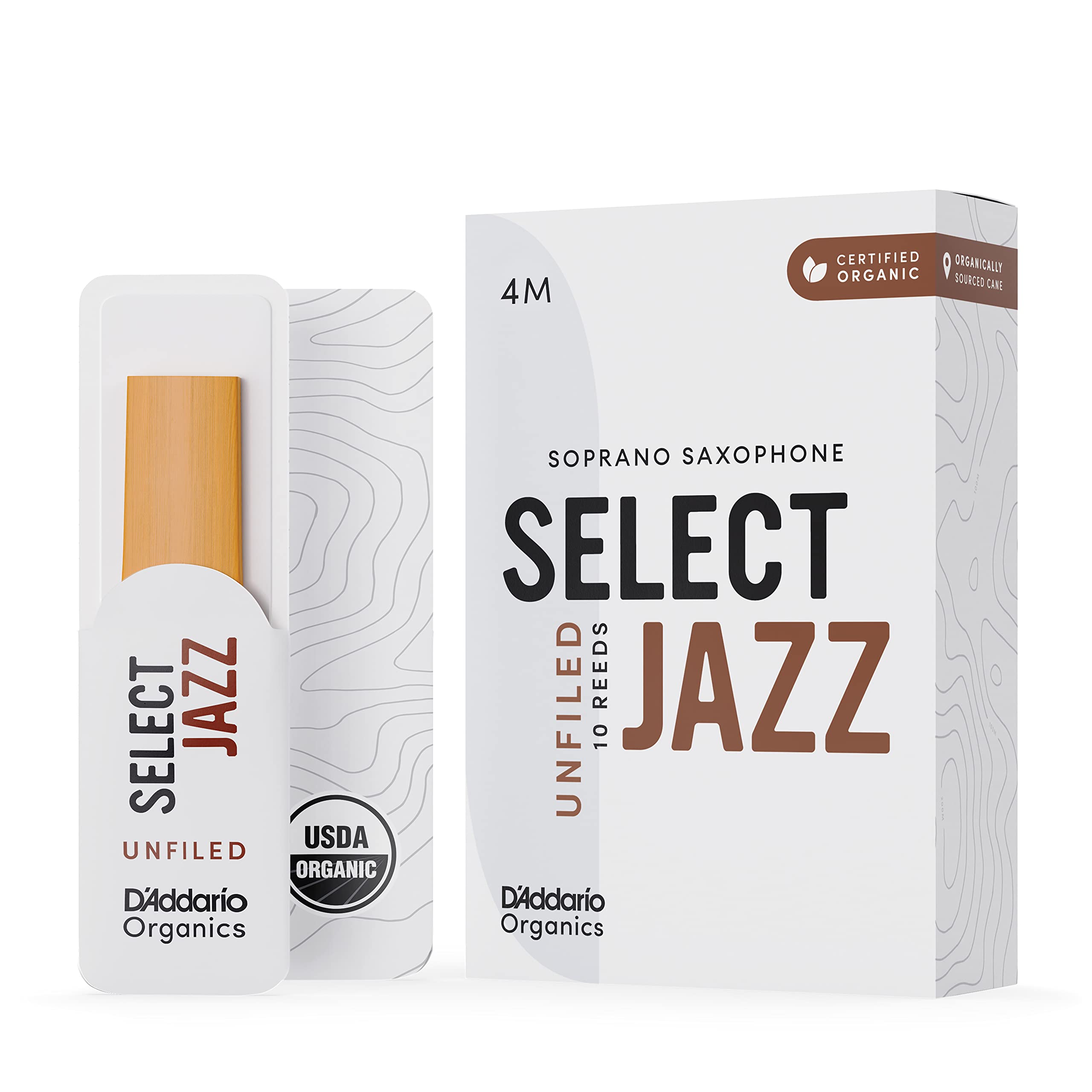 D'Addario Orgánico Select Jazz Unfiled Soprano Cañas para Saxofón - Cañas de Saxo - La Primera y única Caña Ecológica - 4 Medio, 5 Paquete