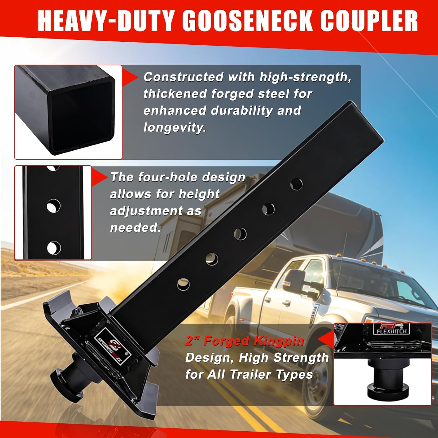 Gooseneck to 5th Wheel Kingpin Adapter,with 2" Kingpin, Trailer Coupler,Fit for Campers,Trailers,Tractors- 30000 lb Capacity,with 2 5th Wheel lube Plate