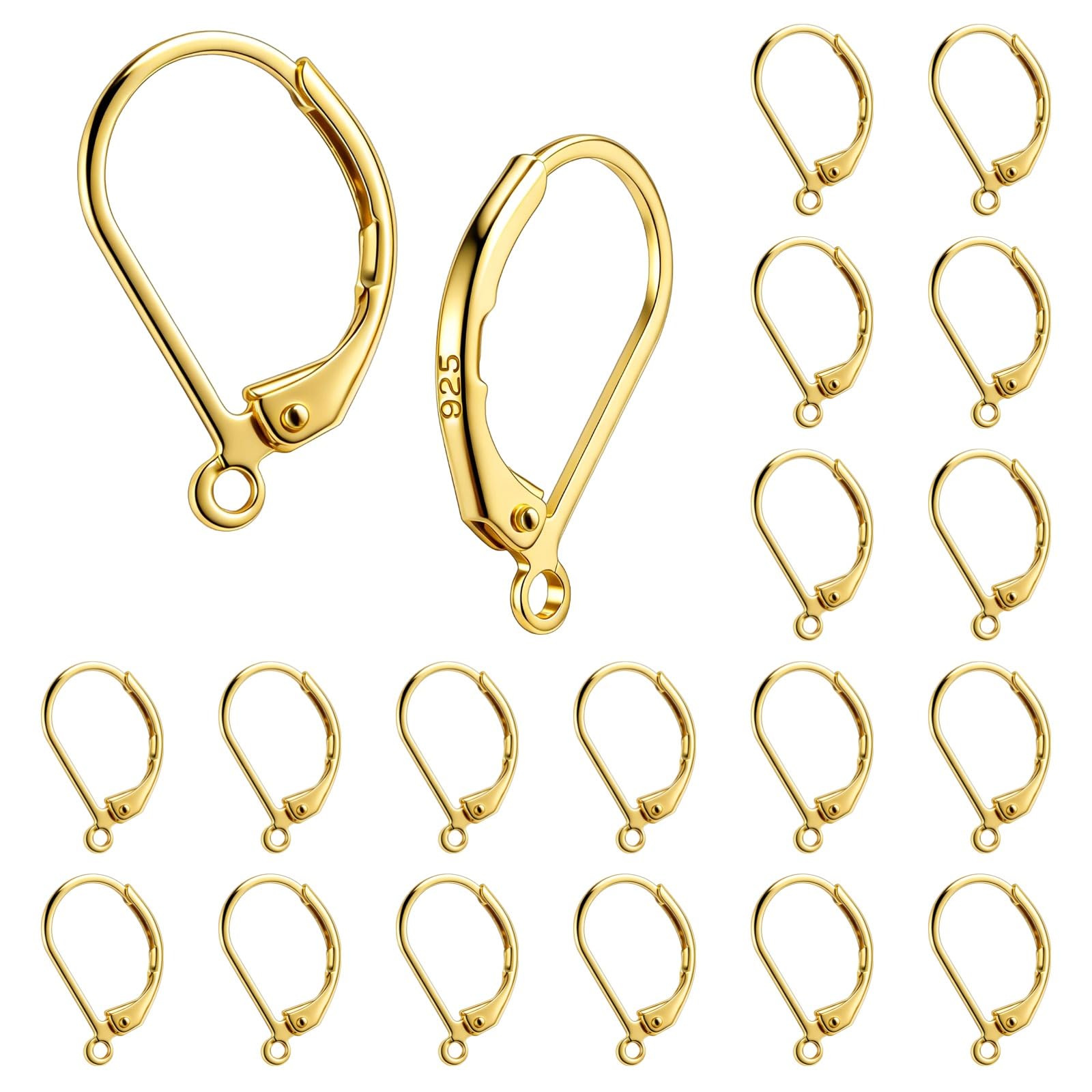 20 Stk. goldene 925er Sterlingsilber Leverback Ohrhaken, hautfreundliche French-Hook-Ohrverschlüsse mit Öse, Ohrhänger-Zubehör für Schmuckherstellung und DIY-Basteln