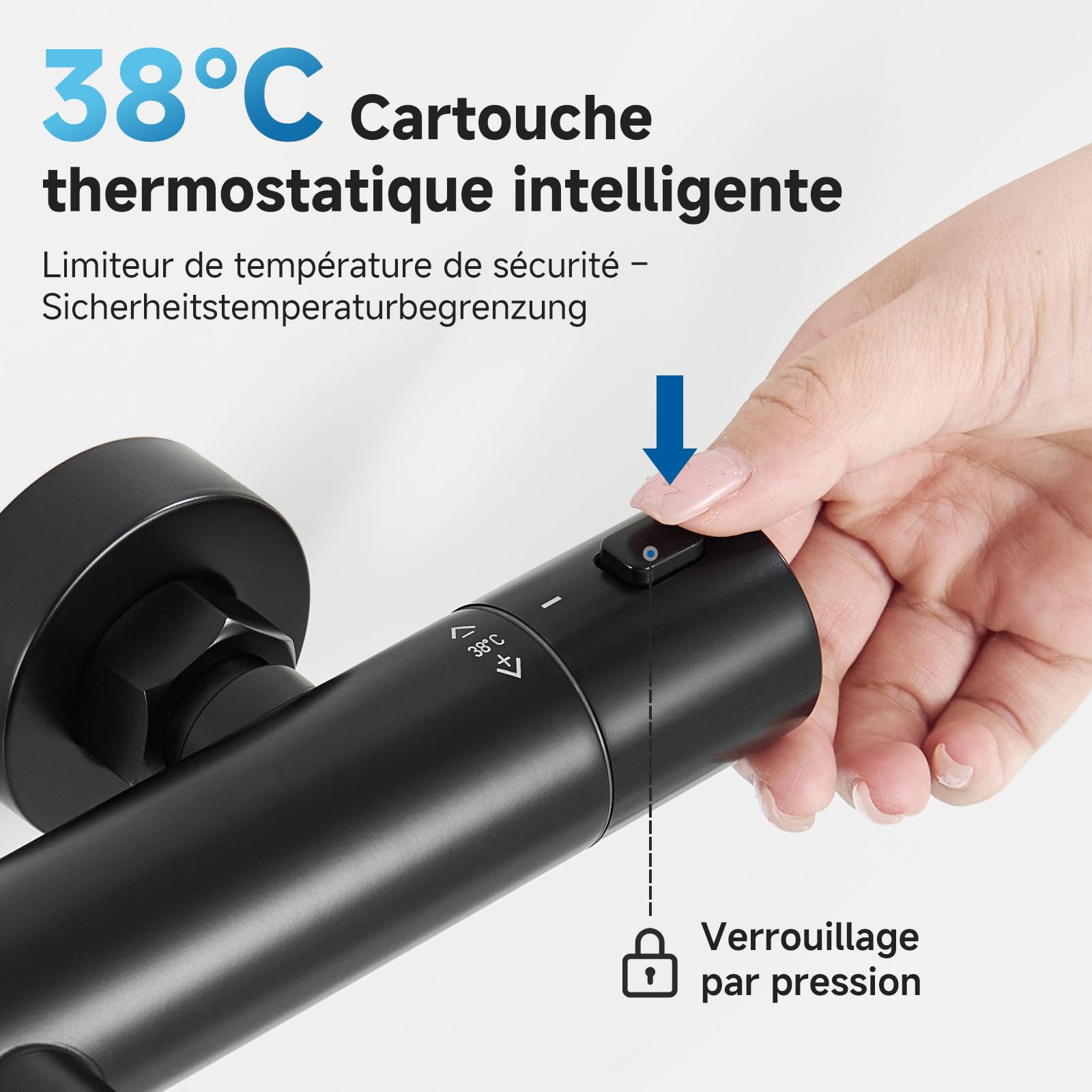 Auralum Mitigeur Douche Thermostatique - Robinet Thermostatique de Douche en Inox 304 avec Verrouillage 38°C - Anti-brûlure - 2 Fonctions pour Bain et Baignoire-Contrôle de la température - Noir