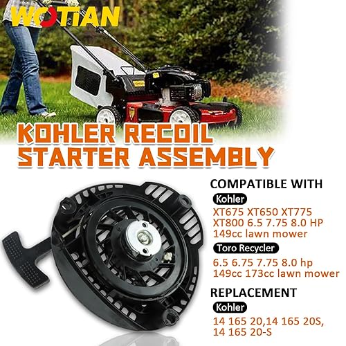 Miniatura 3 de WOTIAN Arranque de retroceso compatible con Kohler XT675 XT650 XT775 XT800 6.5 7.75 8.0 HP 149cc 173cc Motor Cortacésped Toro Arranque de retroceso