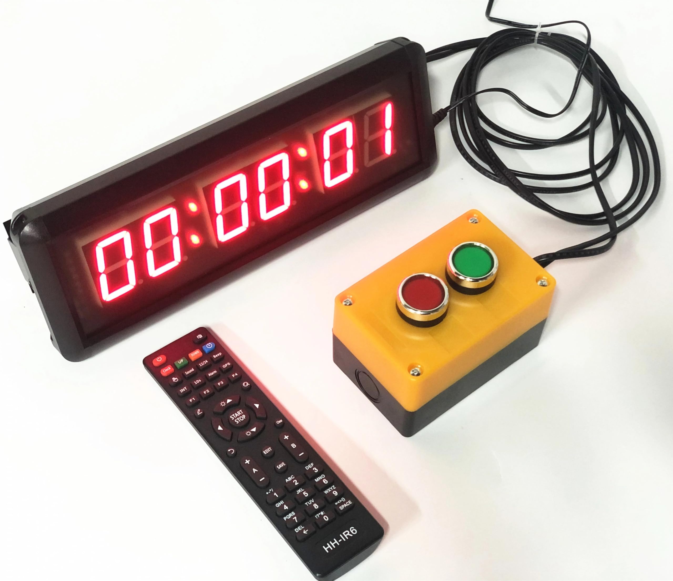 Reloj cronómetro de gimnasio con botón de inicio/parada, temporizador de coincidencia de zumbador grande, cuenta regresiva de 12/24 horas, con pantalla digital LED remota para escuela, examen, hogar