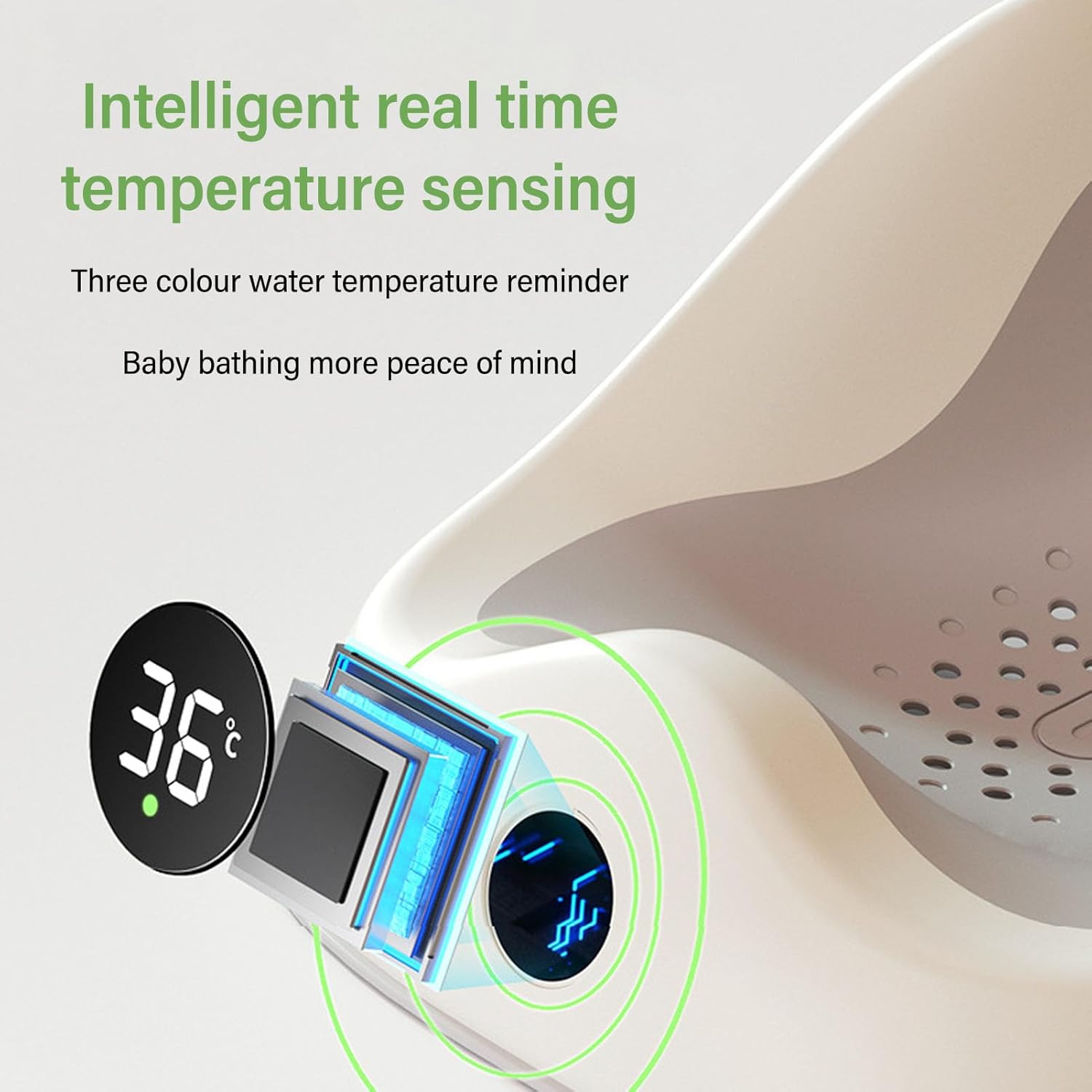 Garosa Baby Bath Seat, Adjustable Recline Baby Bath Support for Infants with Temperature Sensor, Foldable Non Slip Design for Newborn Bathtime