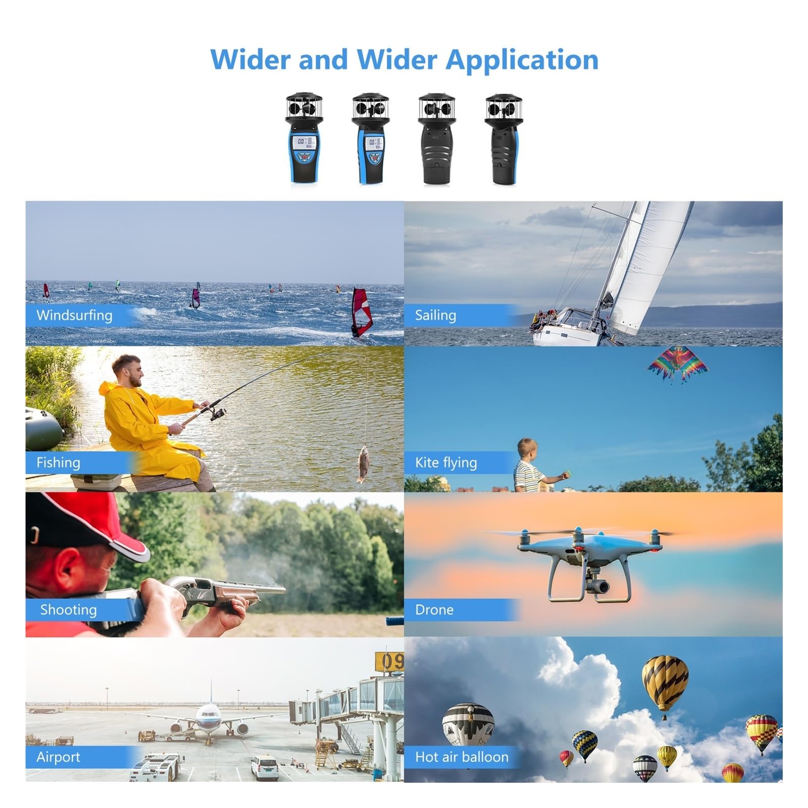 Anemometry, Anemometr kubkowy ręczny, pomiar wielokierunkowy 360°, narzędzia do pomiaru prędkości wiatru, do windsurfingu