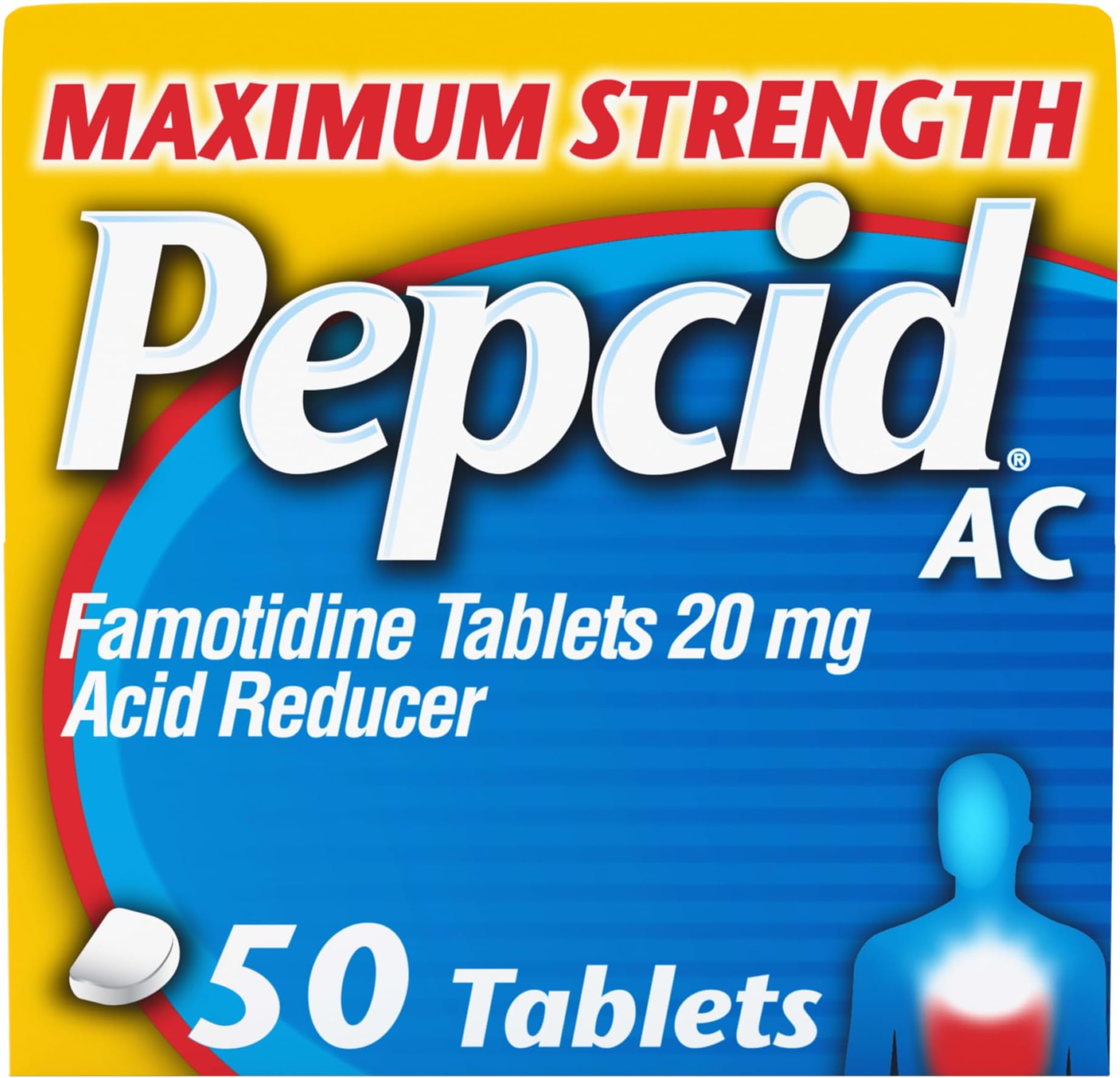 AC Maximum Strength, 20 mg Famotidine for Heartburn Prevention & Relief, 50 Ct