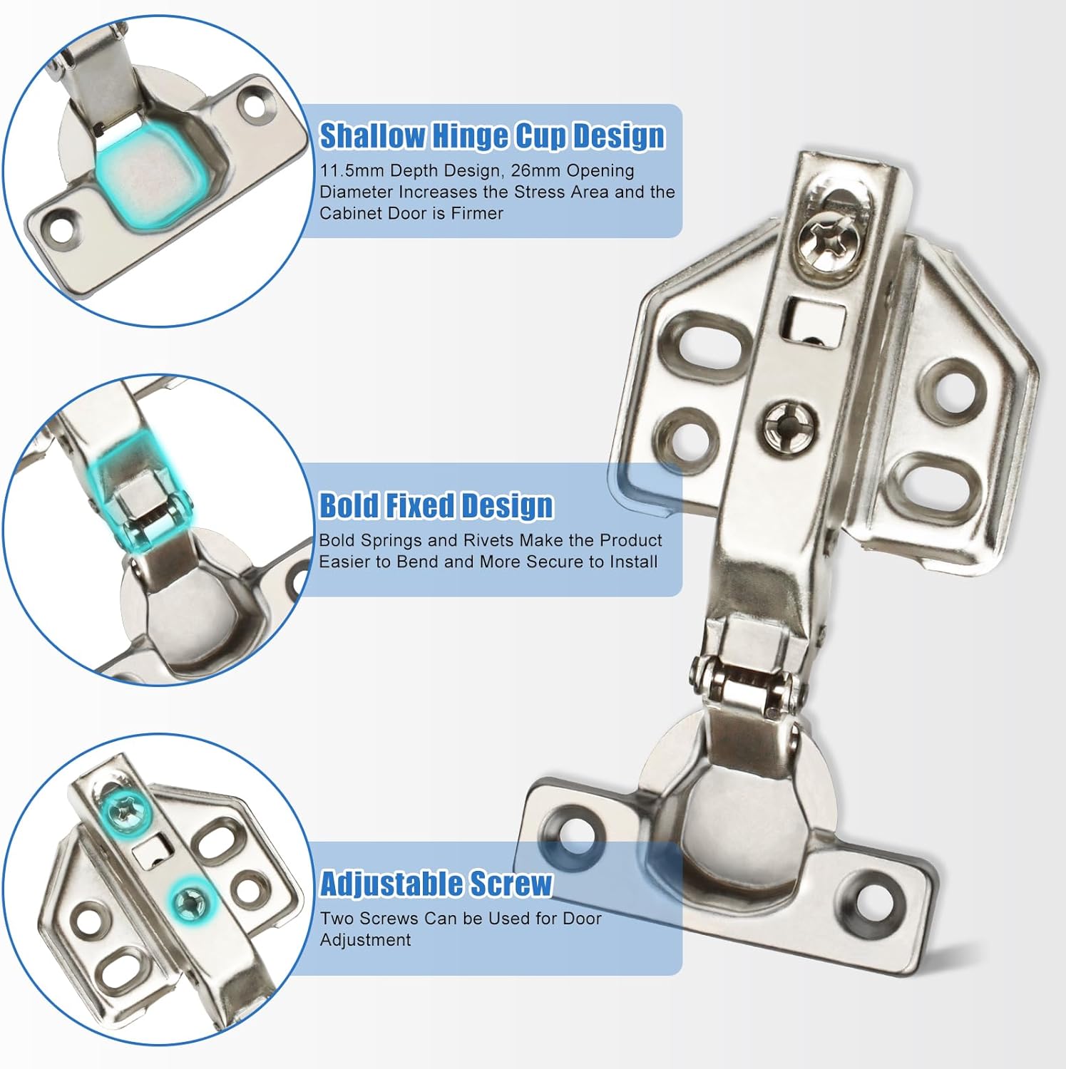 4 Pcs 26mm Soft Close Cabinet Hinge 90-110 Degree Full Overlay Kitchen Door Hinge Concealed Kitchen Cupboard Hinges Cupboard Door Hinges with Screws