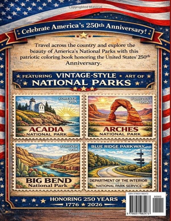 America's National Parks Stamps Coloring Book: Celebrating USA and its anniversary for those who love National Parks image 3