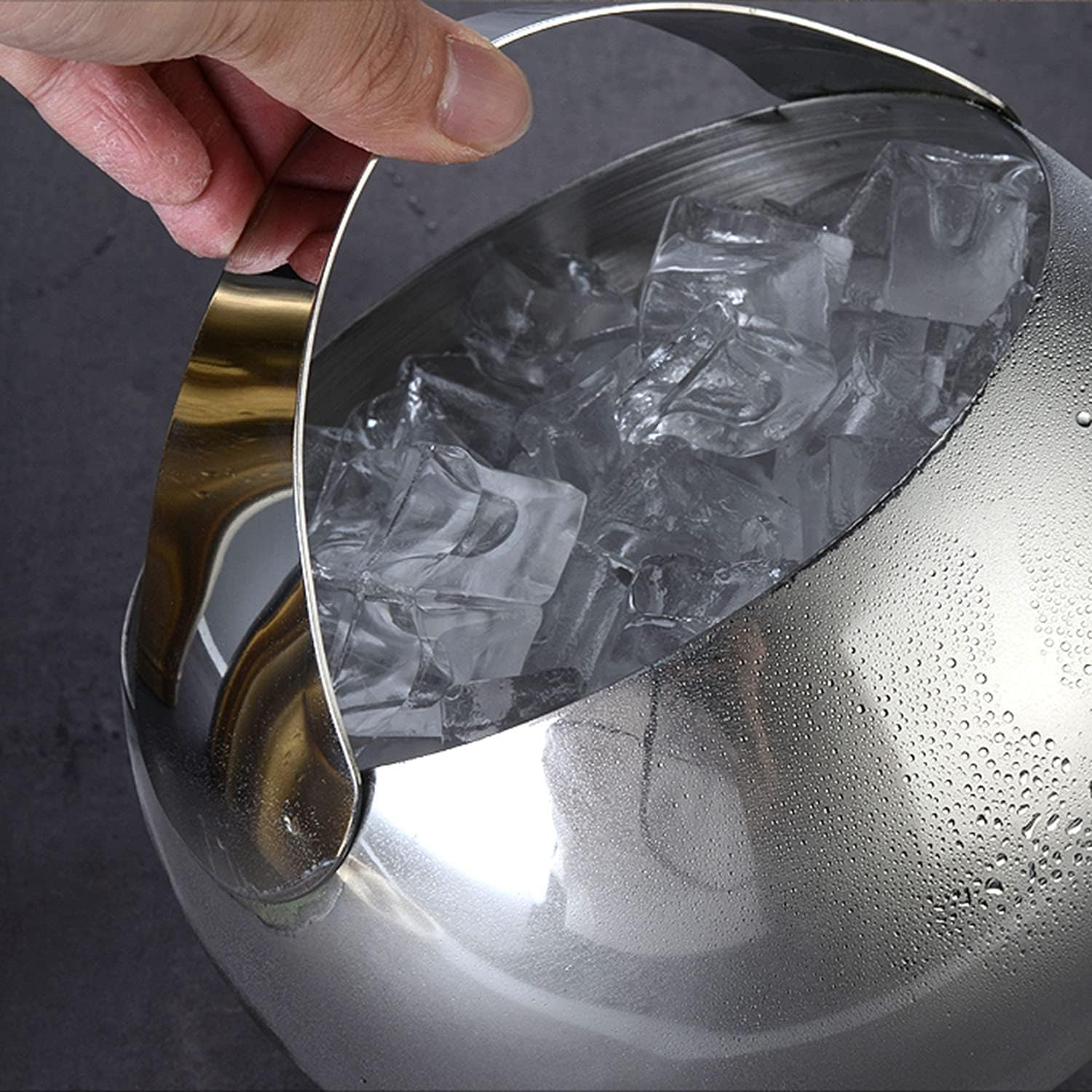 Ice Bucket, 2L Portable Stainless Steel Modern Ice Bucket, Beverage Cooler Bucket with Ice Tongs, KTV Ice Bucket for Home Bar, Christmas Bucket
