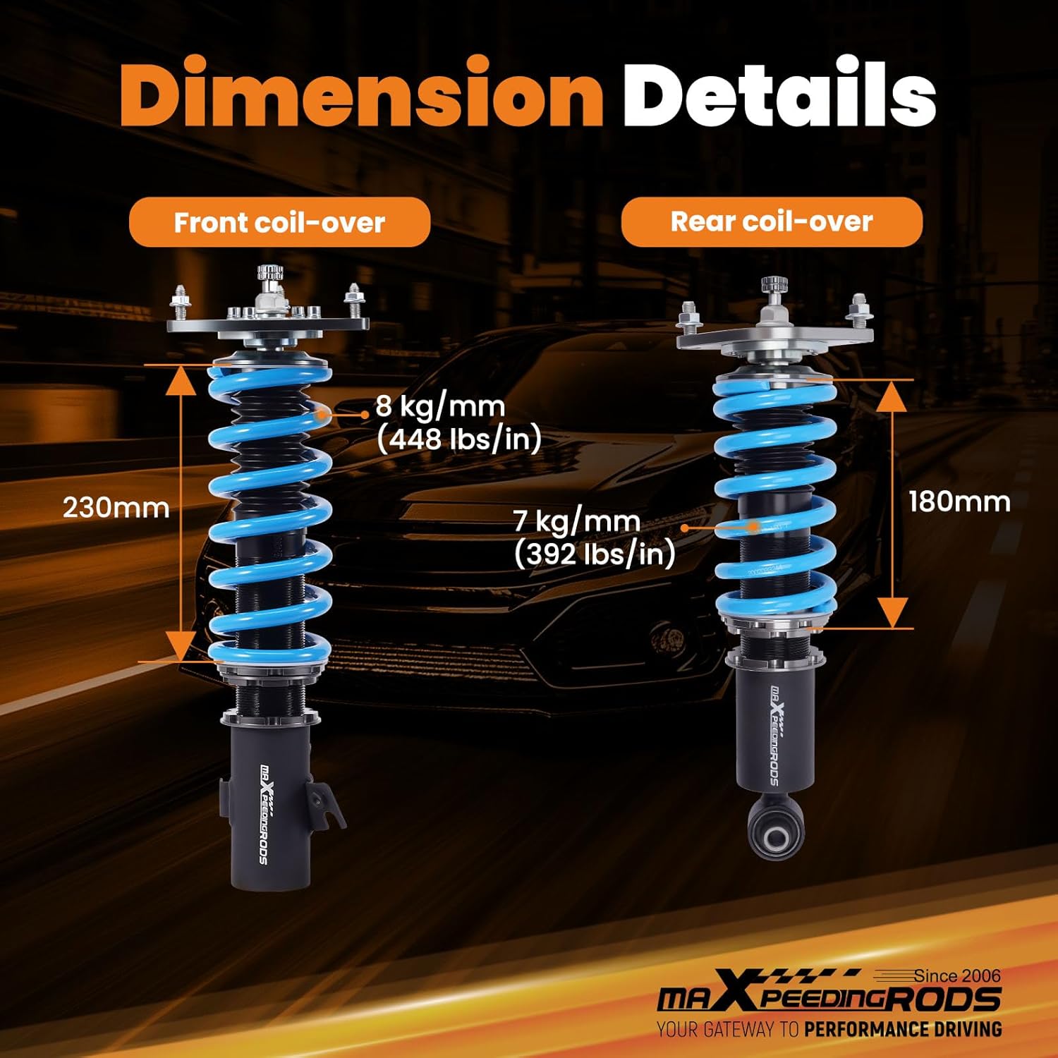 maXpeedingrods Coilover for Subaru Impreza WRX STI 2008-2014, 24 Levels Damper Adjustable Coilovers Suspension Kit Strut, Height Adjustable T6 Upgraded Lowering Kits Blue