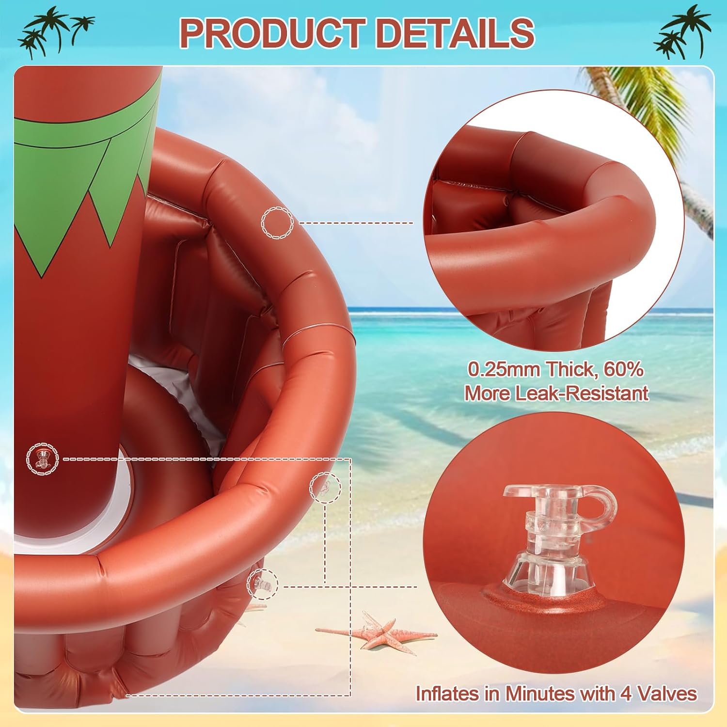 47" Inflatable Tiki Pool Cooler with Ring Toss Game, Large Capacity Drink Holder with 4 Rings, Tropical Luau Floating Pool Decor, Inflatable Cooler for Pool, Summer Beach BBQ Party