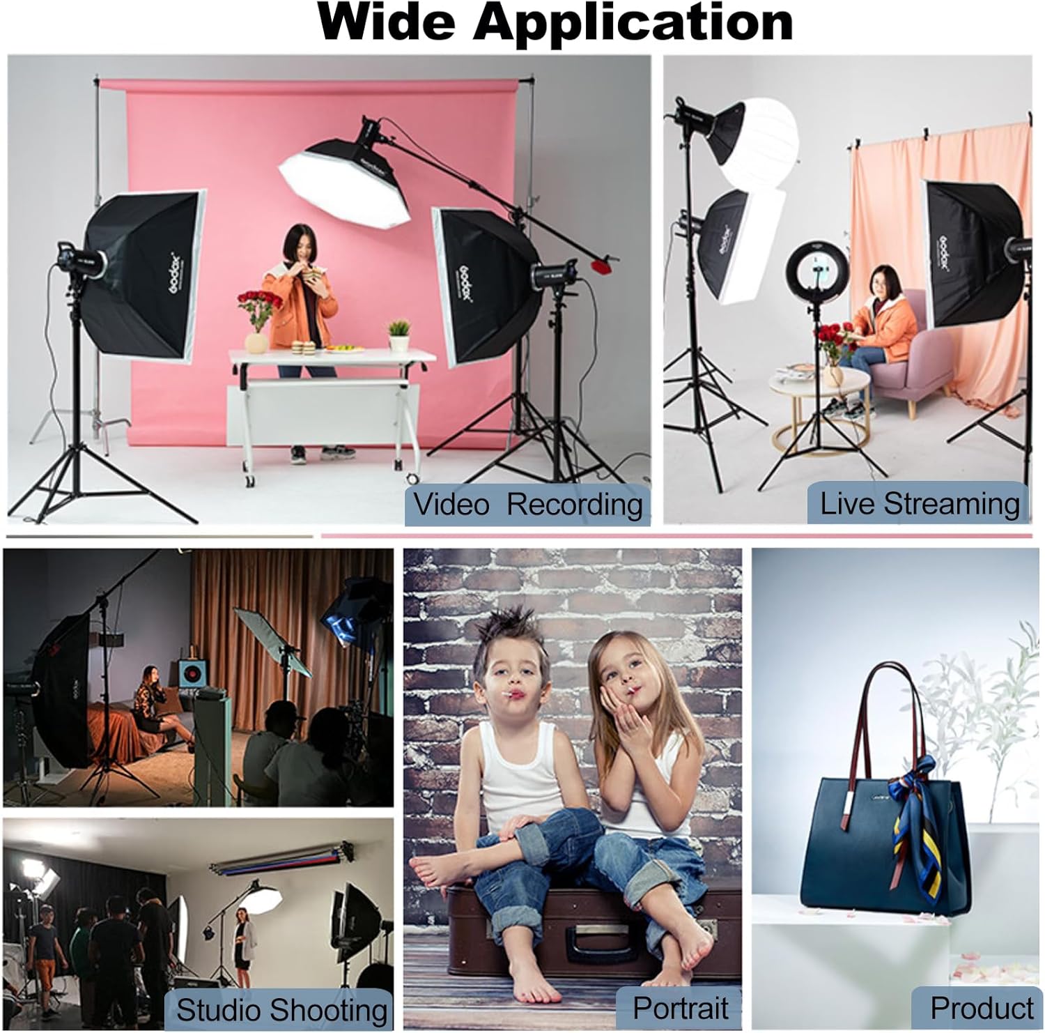 2pcs SL60W LED Video Light Kit with Softbox,60W Bowens Mount Studio Continuous Light Kit with Stand,Remote Control,Reflector,Brightness Adjustment for Video Recording,Wedding,Live Streaming