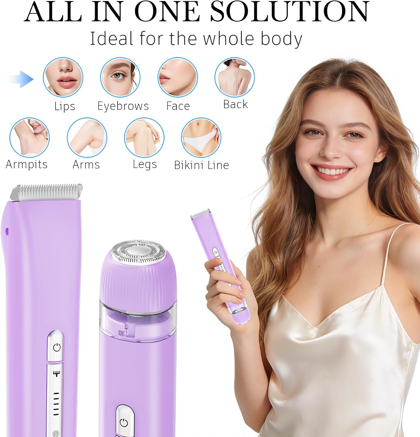 Bikini Trimmer for Women, Dual Head Electric Razors, IPX7 Waterproof Electric Shaver for Arm Bikini Underarm Leg Hair Trimmer and Facial Hair Remover, Mother‘s Day Gifts for Moms, Purple