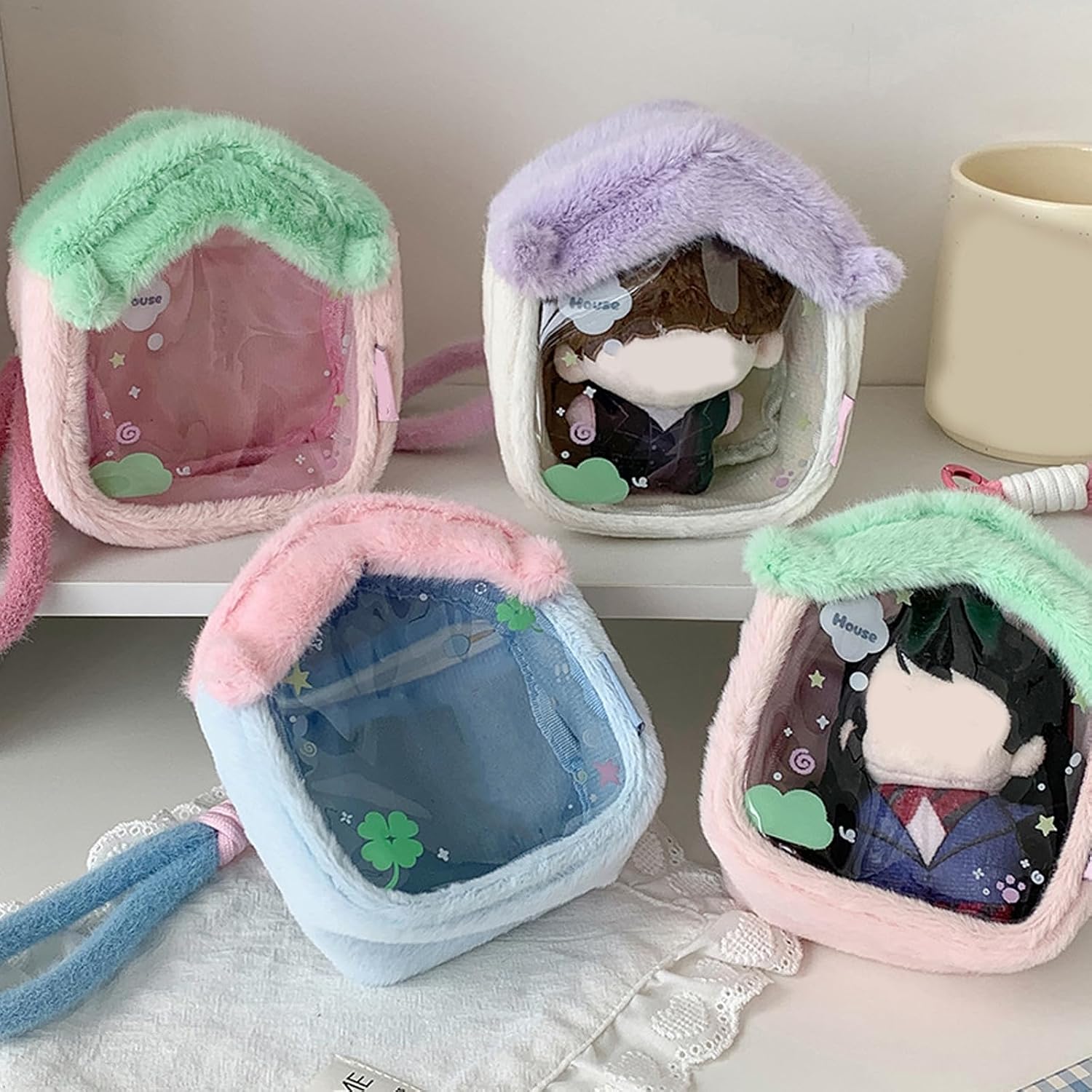 Clear Figure Display Bag with Keychain Hanging Minis Doll Storage Bag Collectibles Case for Minis Figures, Dolls Hanging Blinds Box Organizers image 3