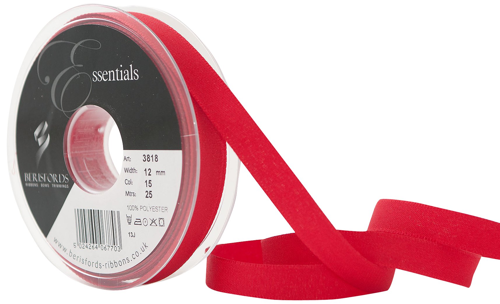 Berisfords 12 mm Rustic Taffeta Ribbon, Red