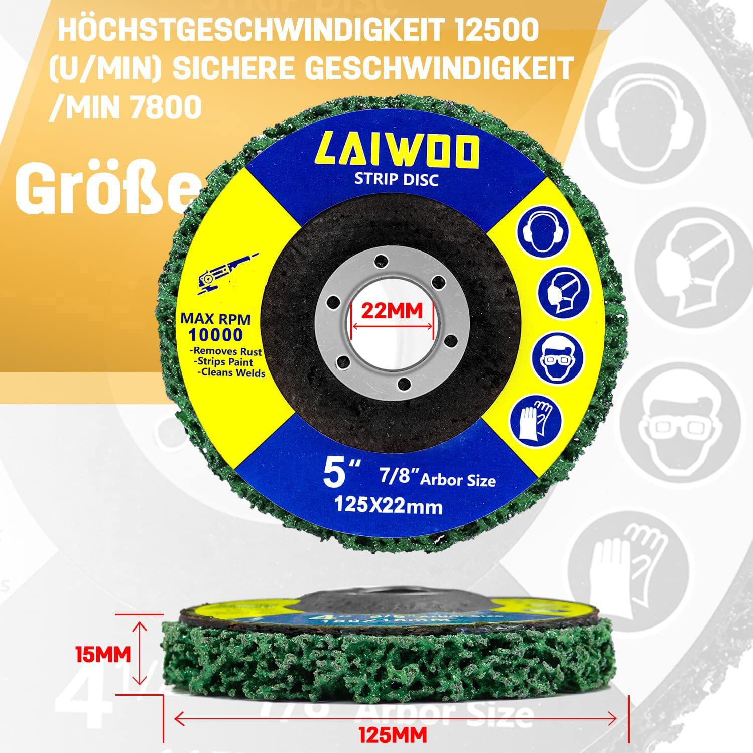 LAIWOO Disques de Nettoyage Meuleuse CSD Disque - Pour le Traitement de Surface ou L'enlèvement de la Pour Peinture Meuleuse D'angle - 125 x 22 mm Lot de 5
