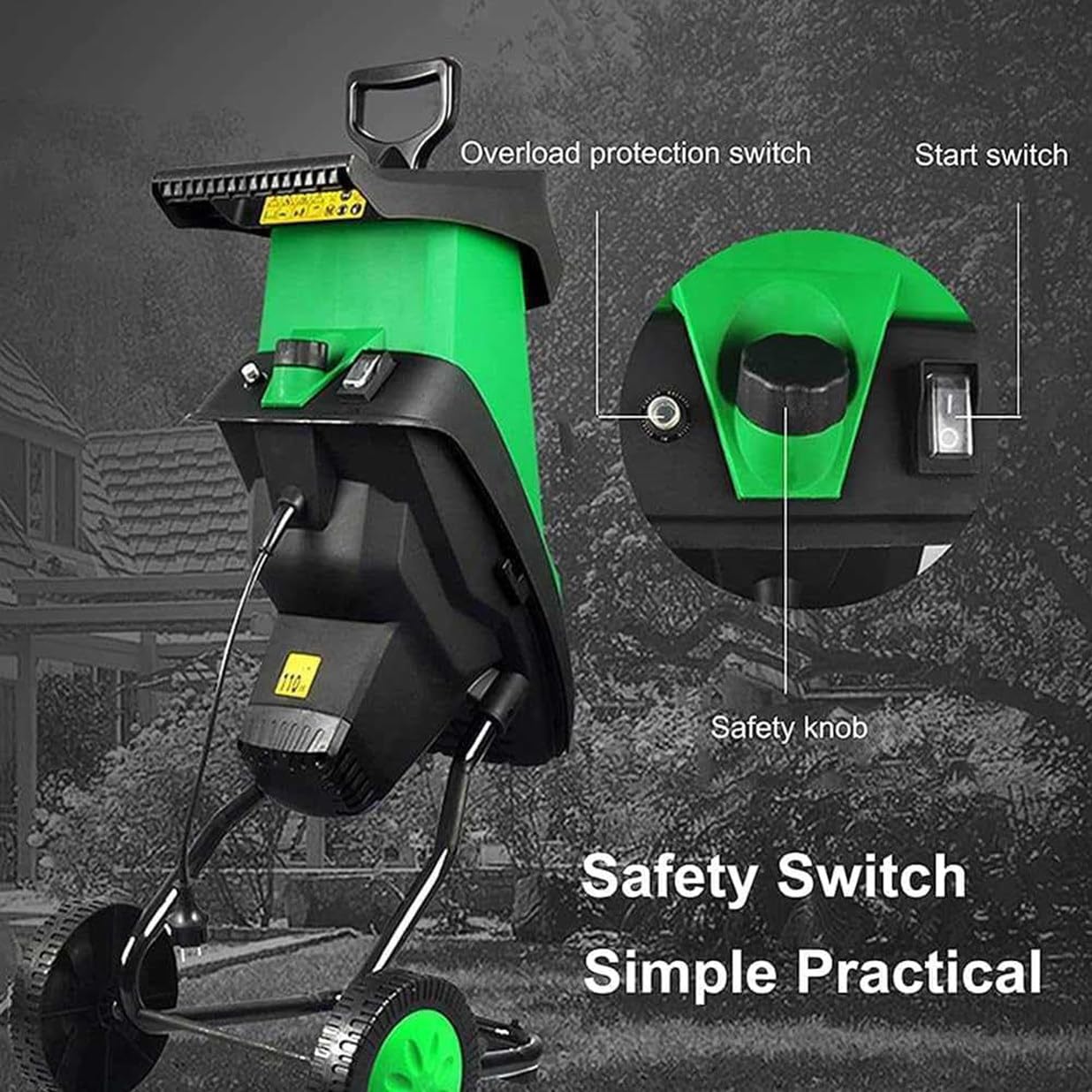 Trituradora eléctrica de jardín, trituradora de madera para hojas y ramas con bolsa de colección de 50 L y ruedas, máximo 40 mm de diámetro, para limpieza de patio y compostaje