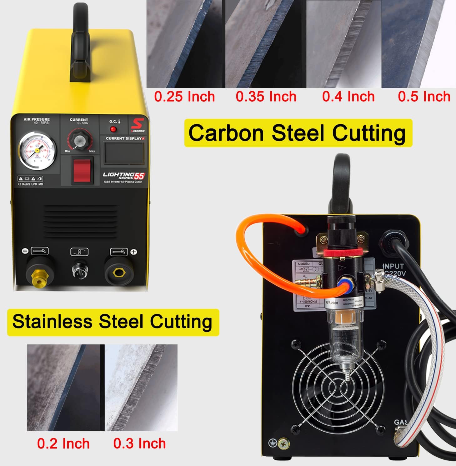Plasma Cutter 50Amp 110/220V Dual Voltage Plasma Cutter Machine DC Inverter Plasma Cutting Equipment 220v with IGBT DC Inverter Electric Digital Display, 1/2 Inch Clean Cut Portable Machine - - 