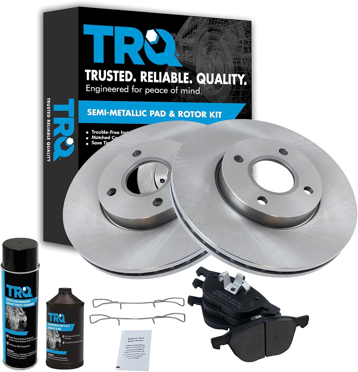 TRQ Front Brake Pad & Rotor Kit Brake Chemical Kit Brake Pads Brake Rotor Semi-Metallic Compatible with 2005-2007 Ford Focus