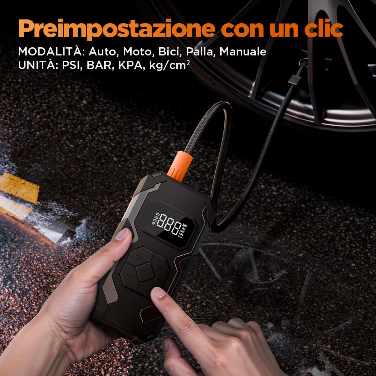 Tire Inflator Compressore Aria Portatile Senza Fili 150PSI, Batteria Ricaricabile con Manometro Digitale, Auto Spegnimento e Luce LED, Gonfiatore Elettrico per Auto, Moto, Bici, Palloni, Nero
